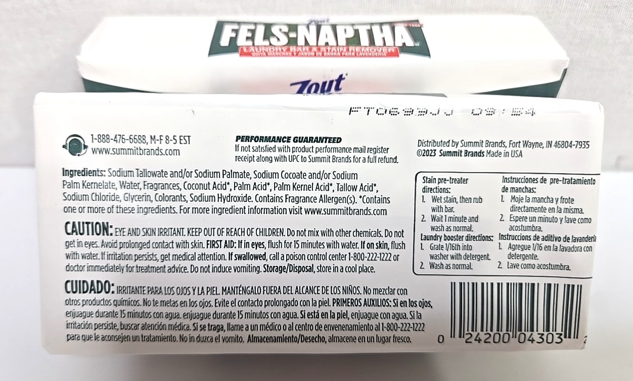2 Fels Naptha Zout Laundry Soap Detergent Stain Remover Pre Treating 5 oz Bar