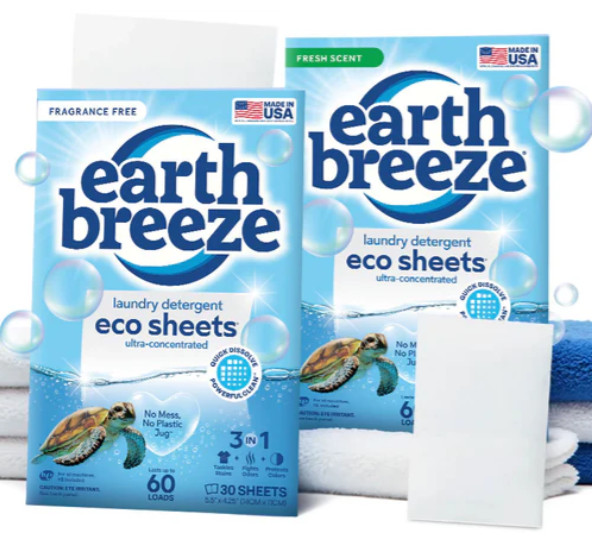 2 Packs Earth Breeze Laundry Detergent Sheets Fresh Scent 120 Loads Travel Eco!