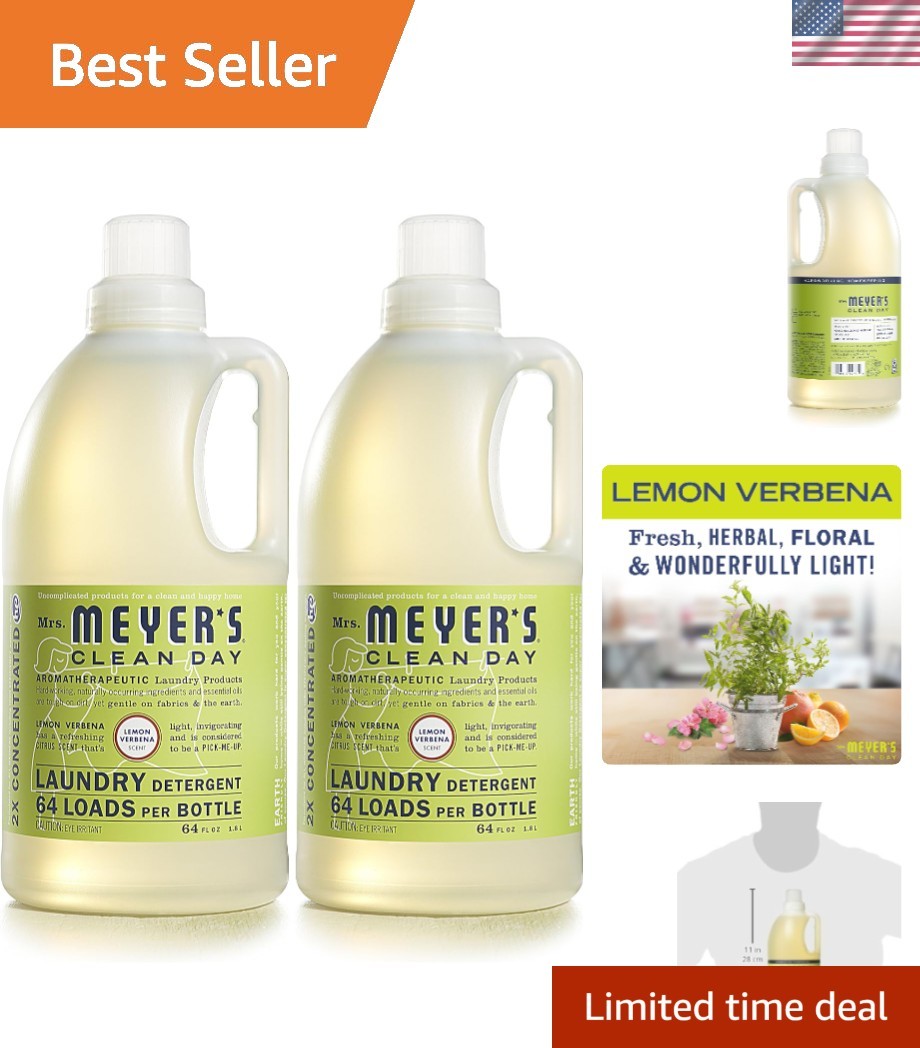 MRS. MEYER’S CLEAN DAY Laundry Detergent, Lemon Verbena, 64 fl oz, 2 Pack