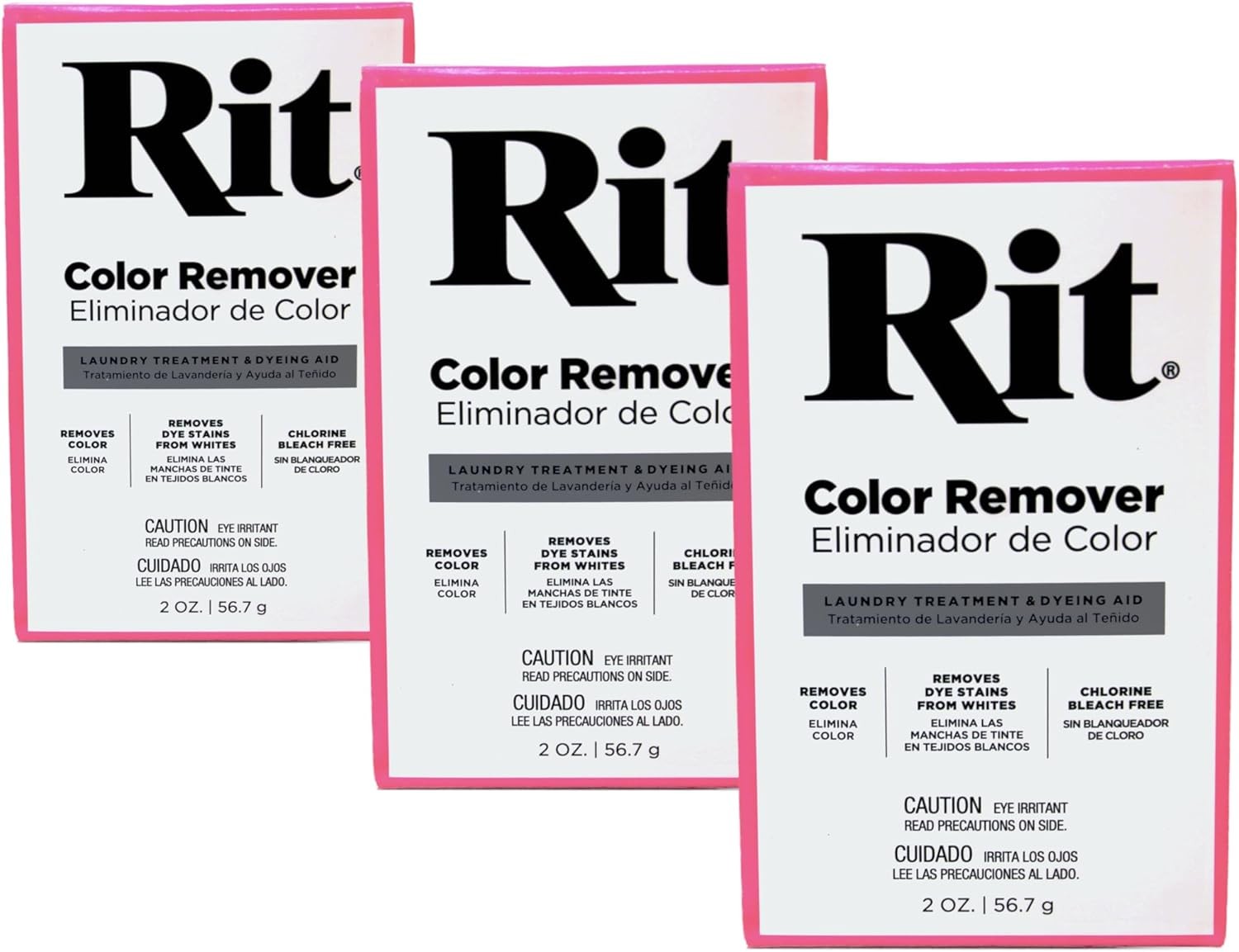 Rit Dye Laundry Treatment Color Remover Powder, 2 oz, 3-Pack Light Pink