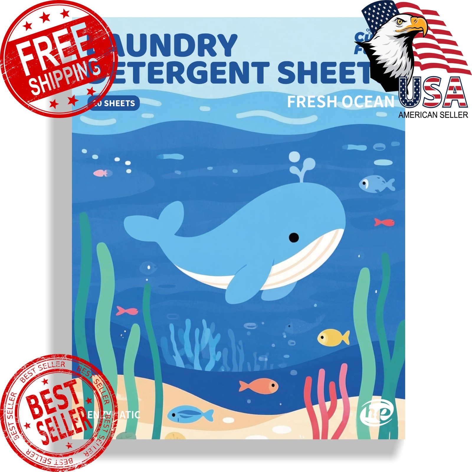 CUBEFLOW Ocean Scent Laundry Detergent Sheets 40 Loads