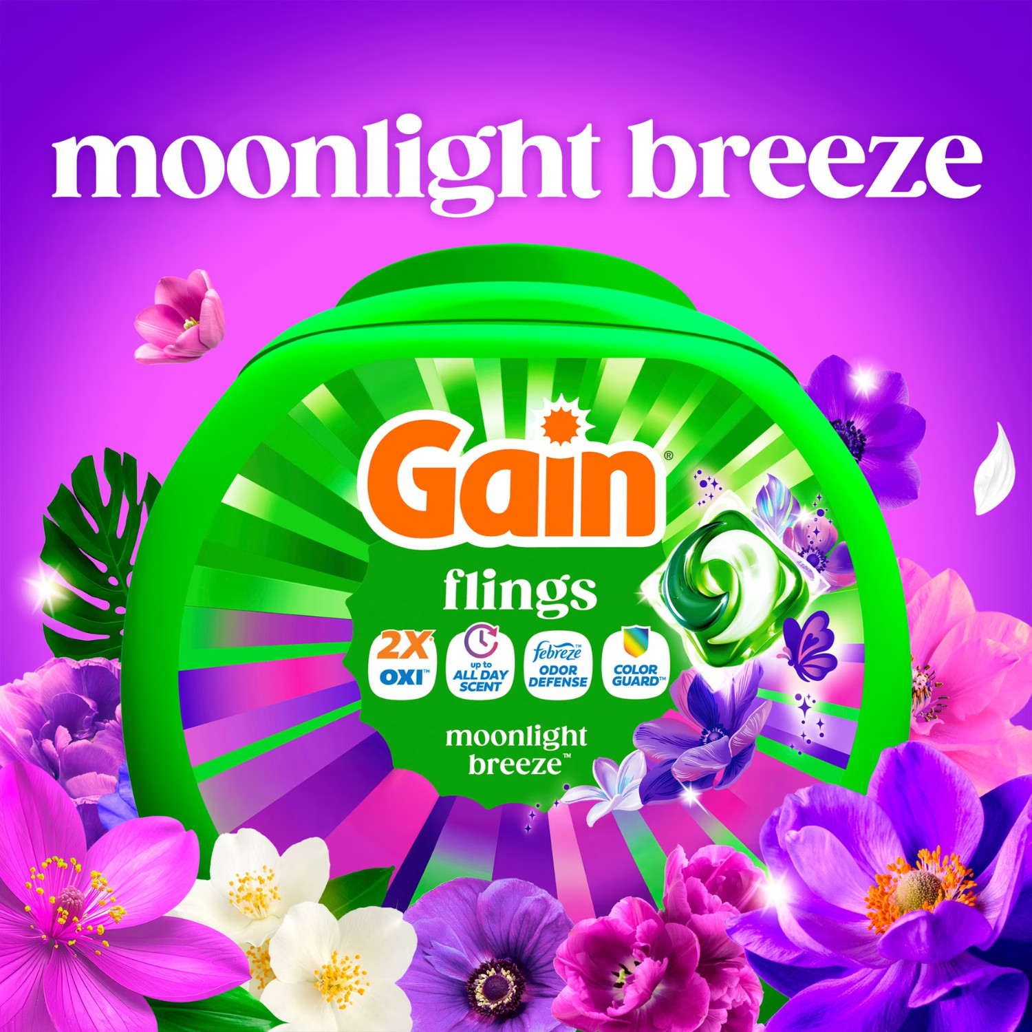 2 Pack Gain Flings 4-in-1 Oxi Boost Moonlight Breeze 60 Count