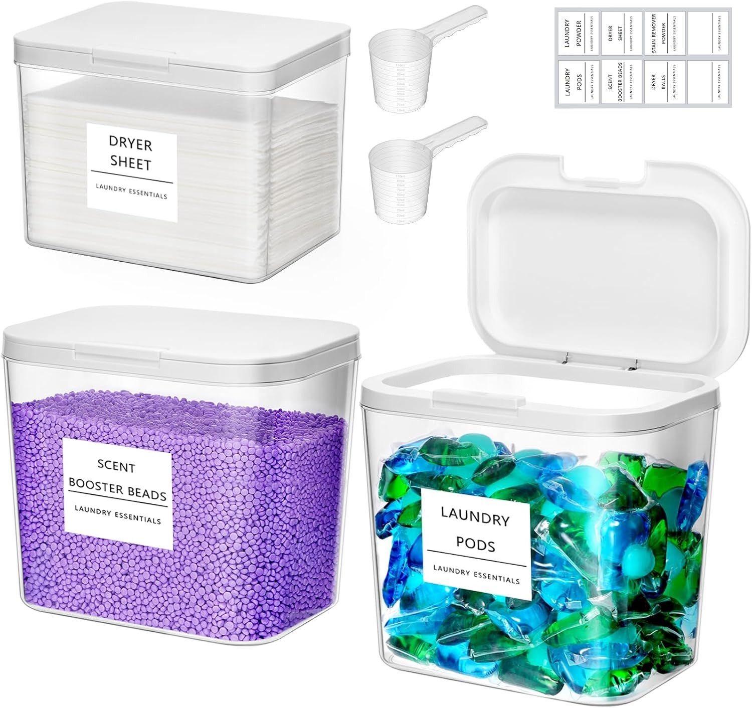 Laundry Pods Container with Pop-Up Lid, Laundry Room Organization, Dryer Sheet H