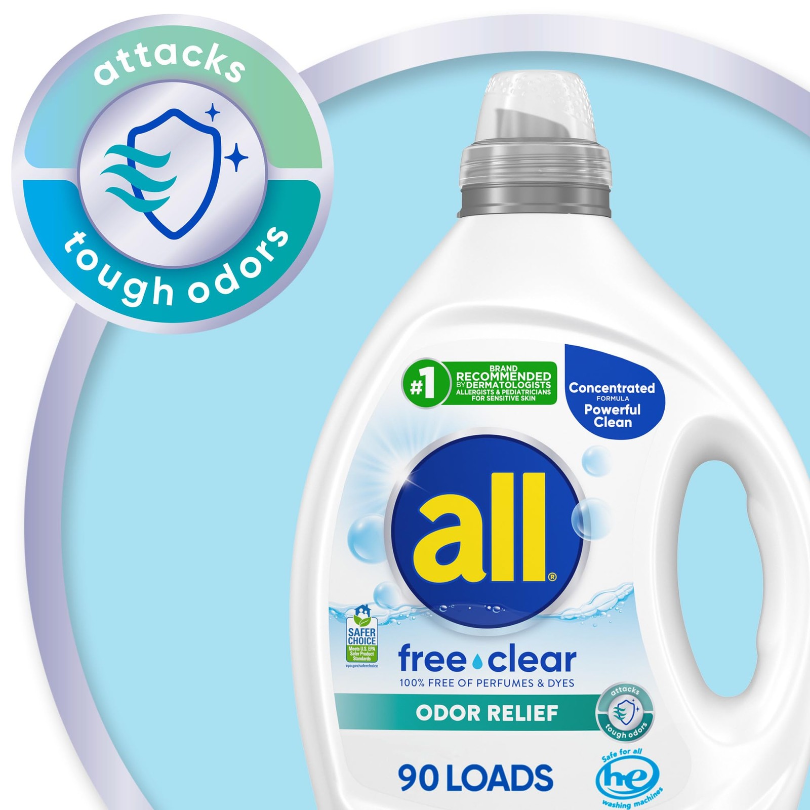 Laundry Detergent Liquid, Free Clear for Sensitive Skin, Odor Relief, Unscent…