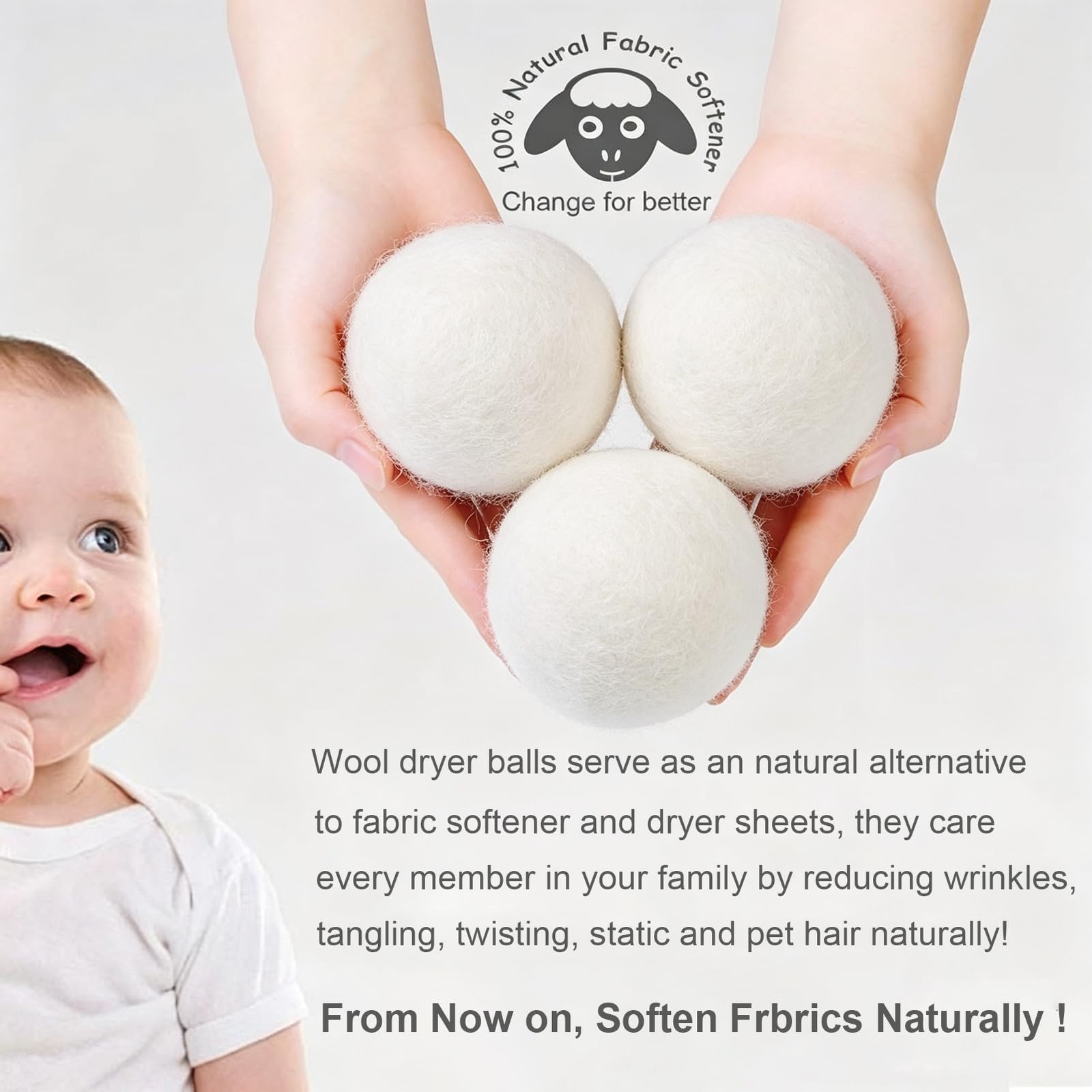 Wool Dryer Balls XL 6 Pack Natural Fabric Softener Reduces Static Wrinkles Dryin
