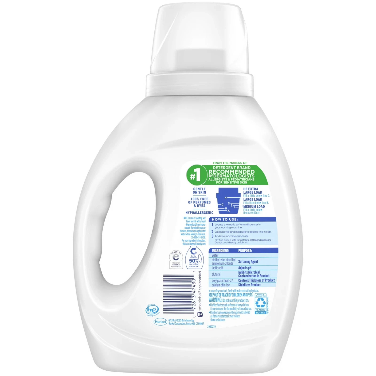all Liquid Fabric Softener, Free Clear, 34 fl oz, 50 Loads- Free Shipping