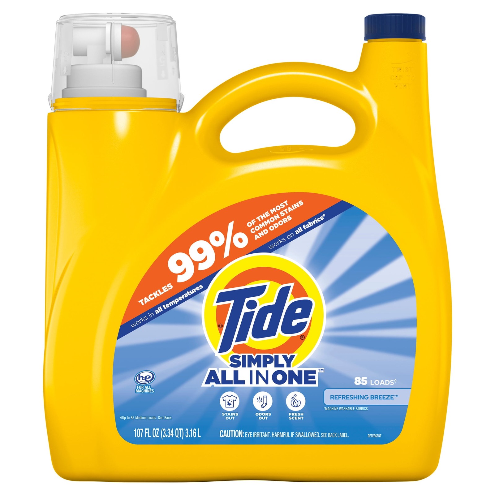 Simply Laundry Detergent Liquid, All-In-One,Refreshing Breeze,85 Loads,107 fl oz