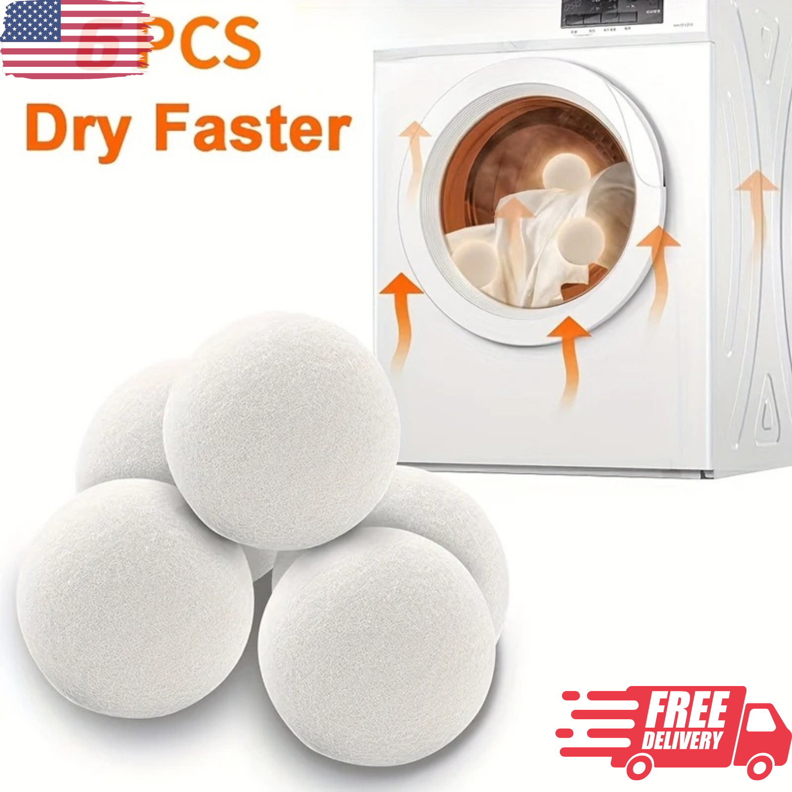 6 Wool Dryer Balls XL Organic Wool Natural Laundry Fabric Softener Antistatic