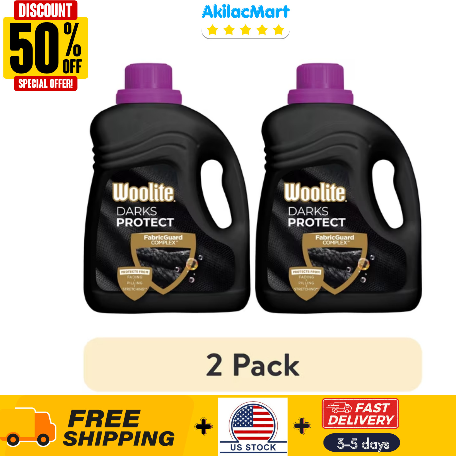 (2 pack) Woolite Darks Defense Liquid Laundry Detergent – Protects Dark Clothes