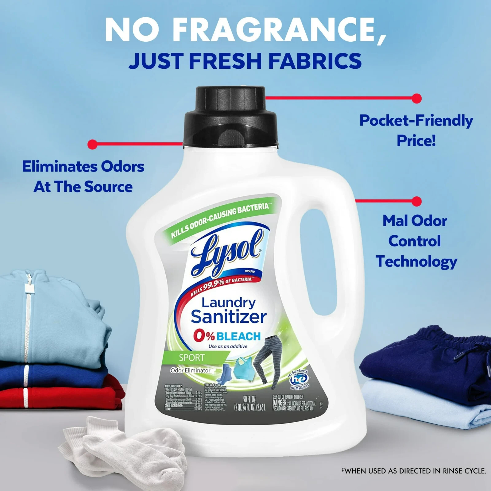 3 packs Lysol® Sport Laundry Sanitizer Additive | Gym Clothes, Activewear, 90 oz