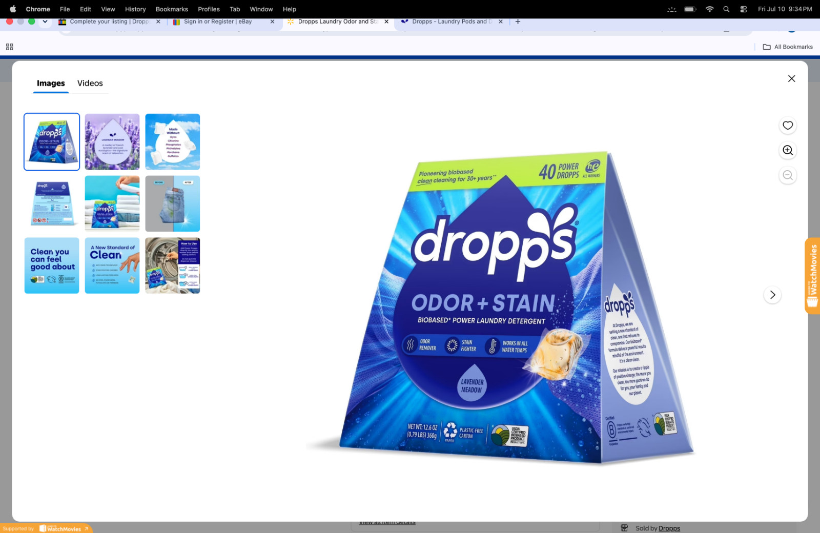 Dropps Laundry Odor and Stain Detergent Pods, Biobased, Lavender Meadow, 40 Ct (