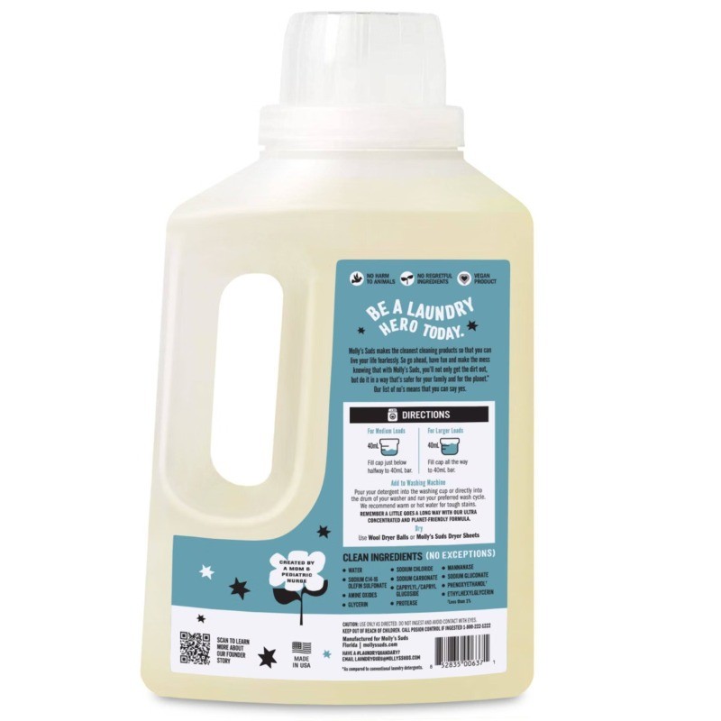 Unsc HE Laundry Detergent 90L – 46oz: Plastic Jug, Sensitive, No Fragrance Vegan