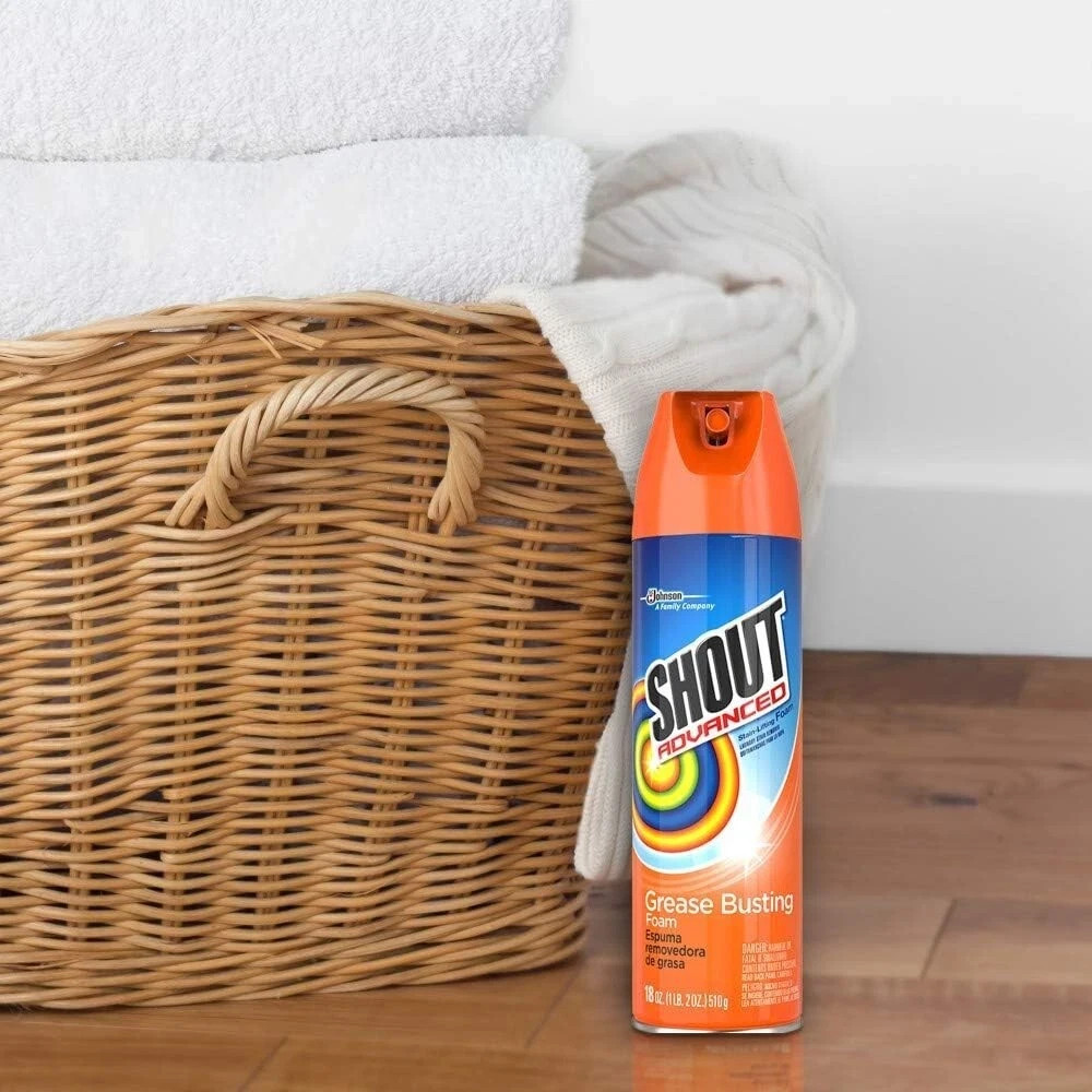 Shout Advanced Grease Busting Foam Stain Remover 18 oz Laundry Pre Treat Spray