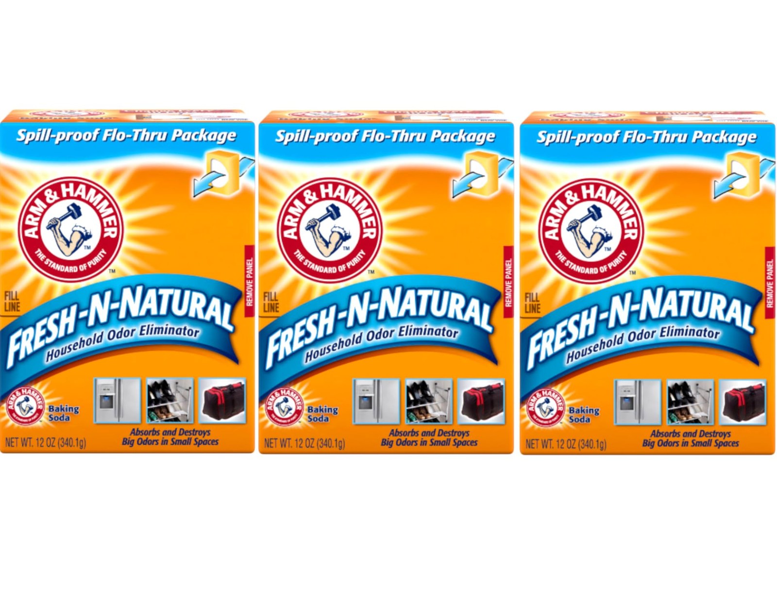 Arm & Hammer Baking Soda Fresh-n-Natural Odor 12 Ounce (Pack of 3), Yellow
