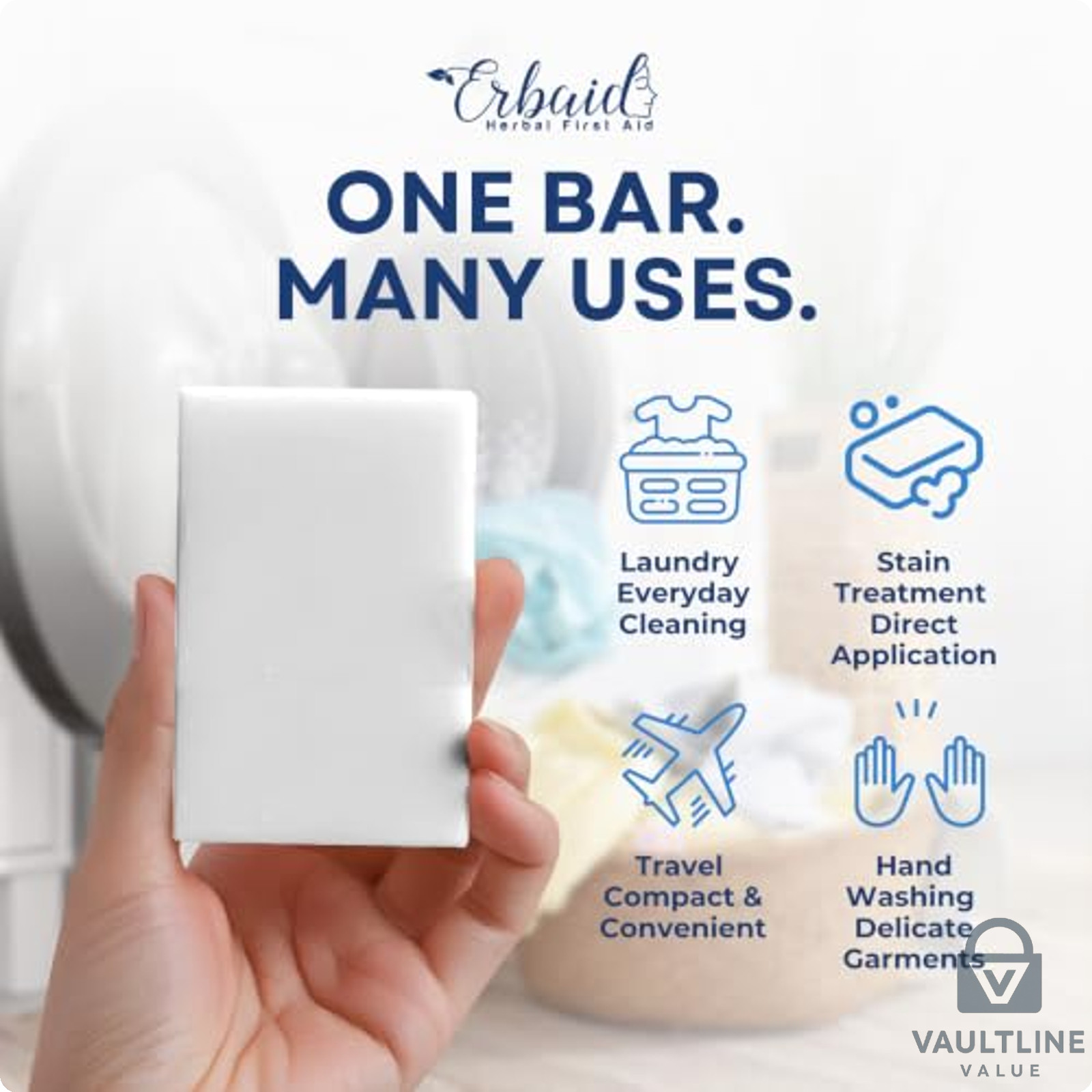 Erbaid 5 oz Natural Laundry Soap Bar – Lemon Scented Stain Remover