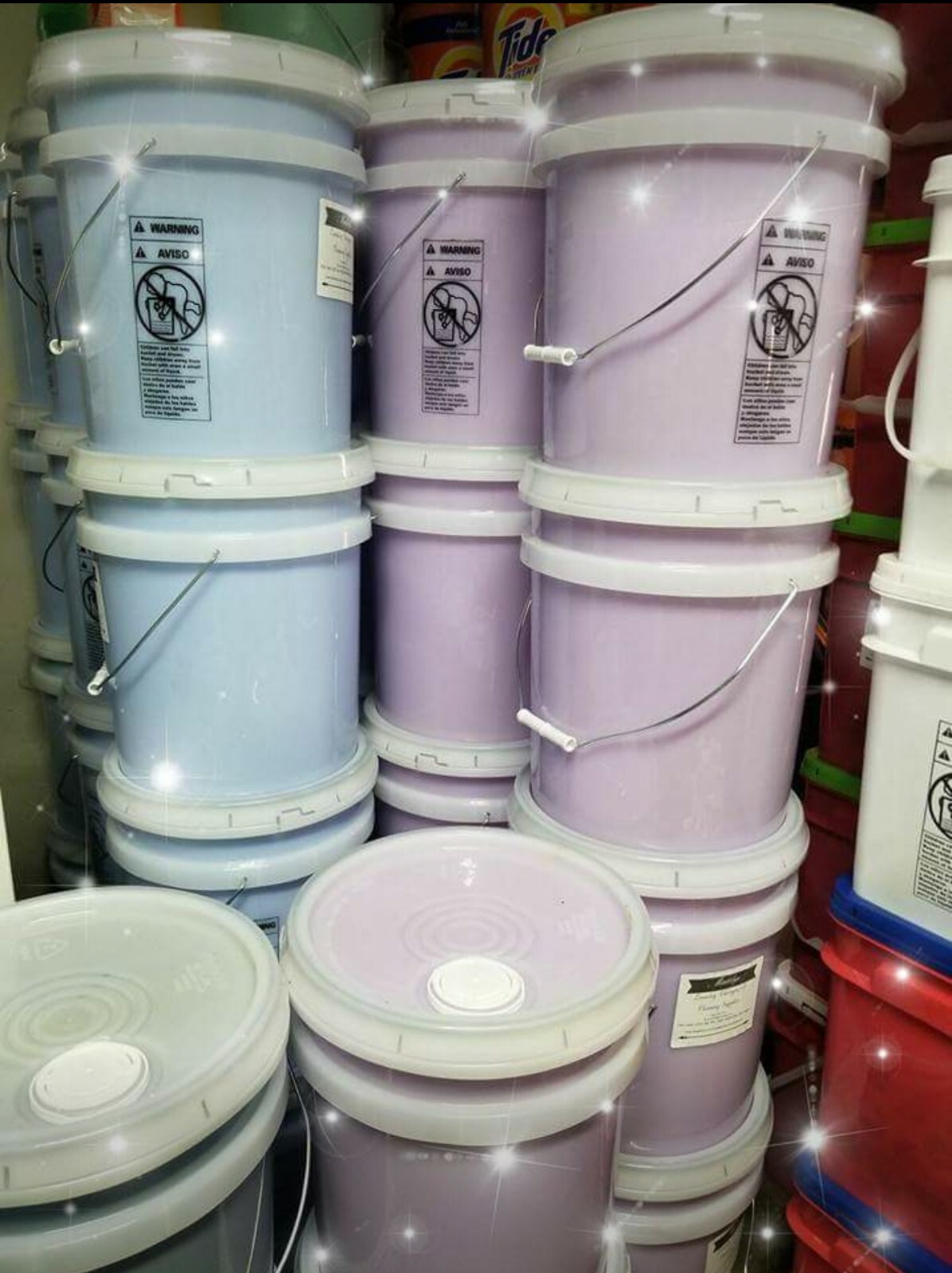 Fabric Softener Blue Purple Green Yellow Orange Pink & Unscented 5 Gal. Bucket