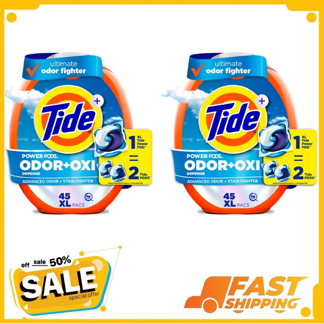 Tide Power PODS Odor Defense + Oxi Laundry Detergent Pacs, Original Scent, 90 Ct