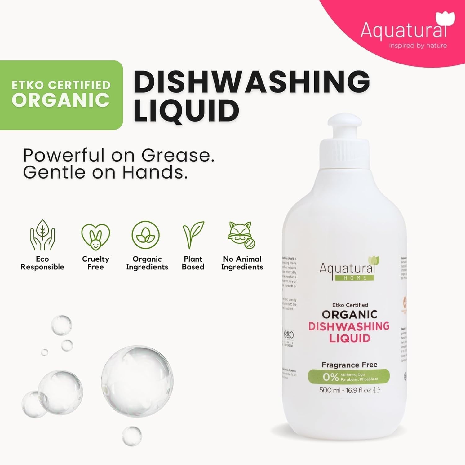 Organic Dishwashing Liquid 16.9 Fl Oz, Plant Based, Unscented, Sensitive Skin