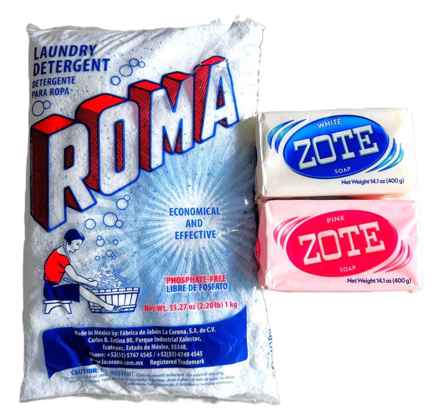 Bundle Roma Polvo 1 Kg/ Powder laundry detergent Zote Laundry Soap 200-400g Pink