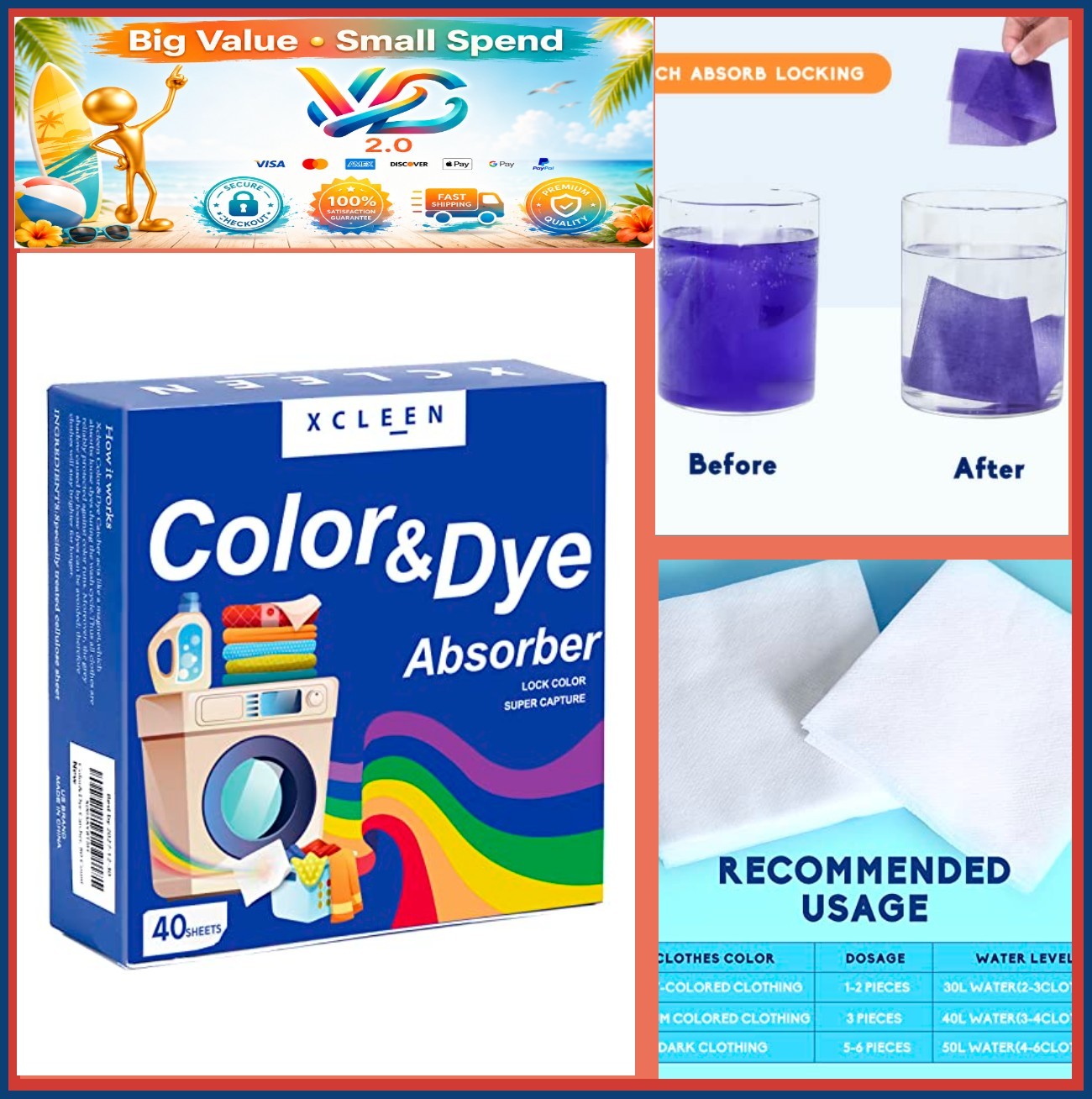 40 Count Color Absorber Laundry Sheets Dye Catcher Fragrance Free