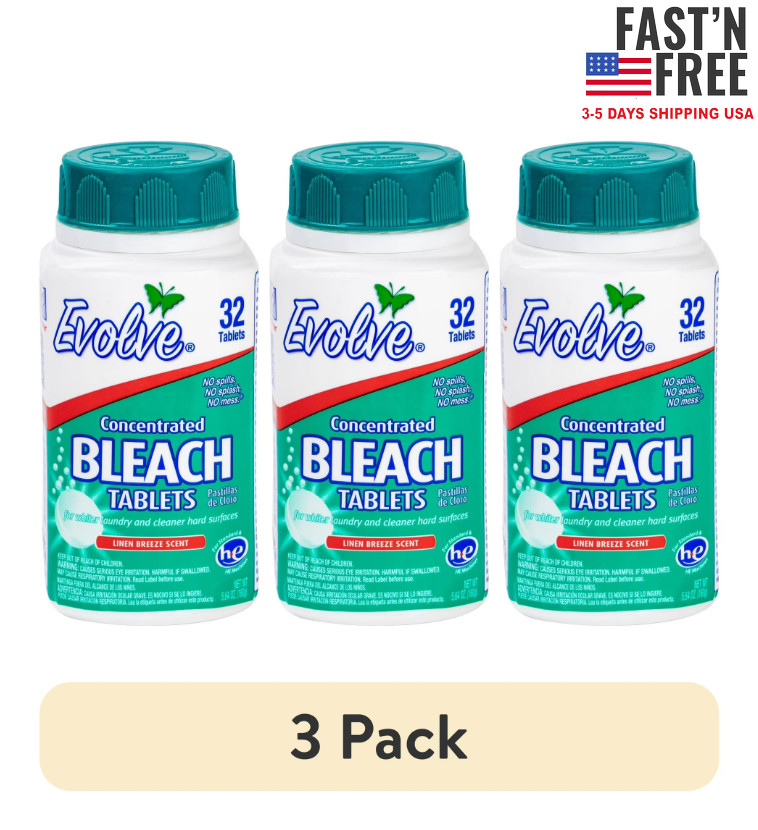 (3 pack) Evolve Concentrated Bleach Tablets, Linen Breeze, 32 Count
