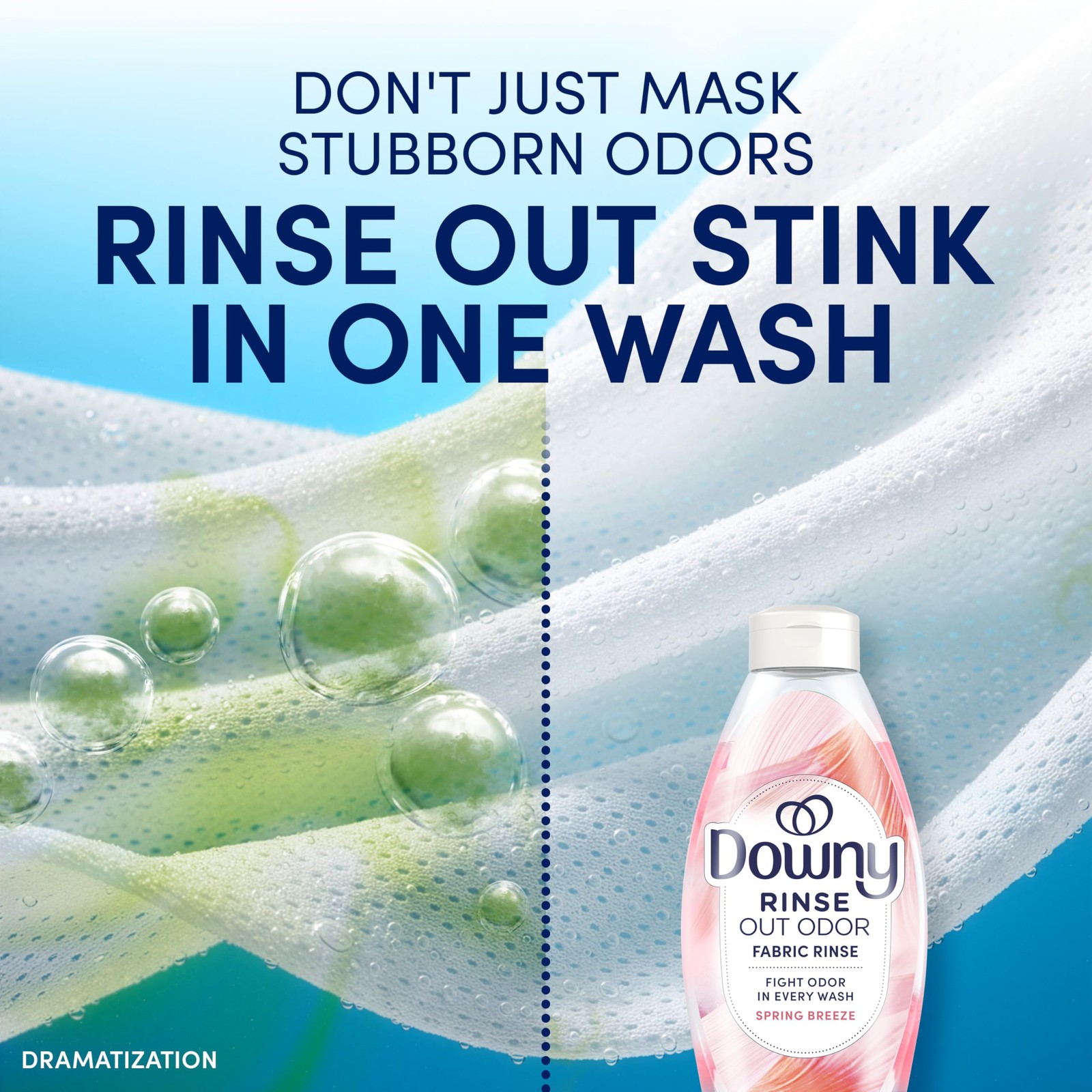 Downy Rinse Laundry Odor Remover, Spring Breeze 48 Fl Oz (Pack of 1), White