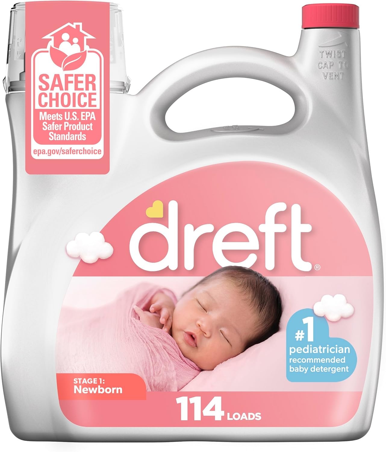 Dreft Stage 1 Newborn Baby Laundry Detergent Liquid, HE Compatible, 114 Loads, L