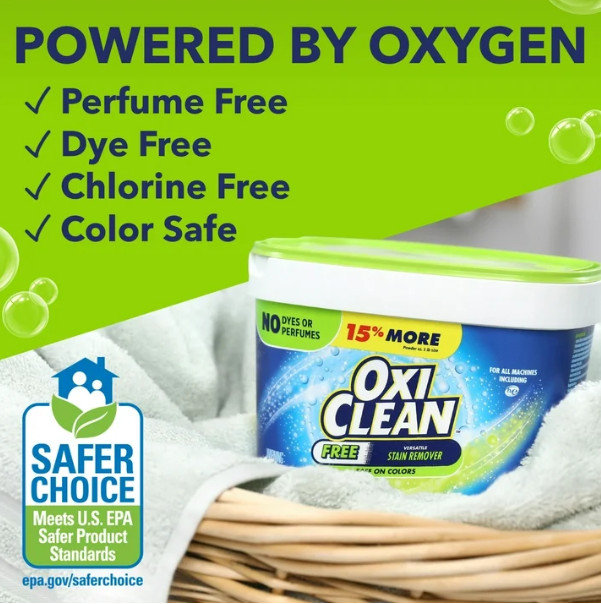 OxiClean Free Versatile Home and Laundry Stain Remover Powder, No Dyes or Perfum