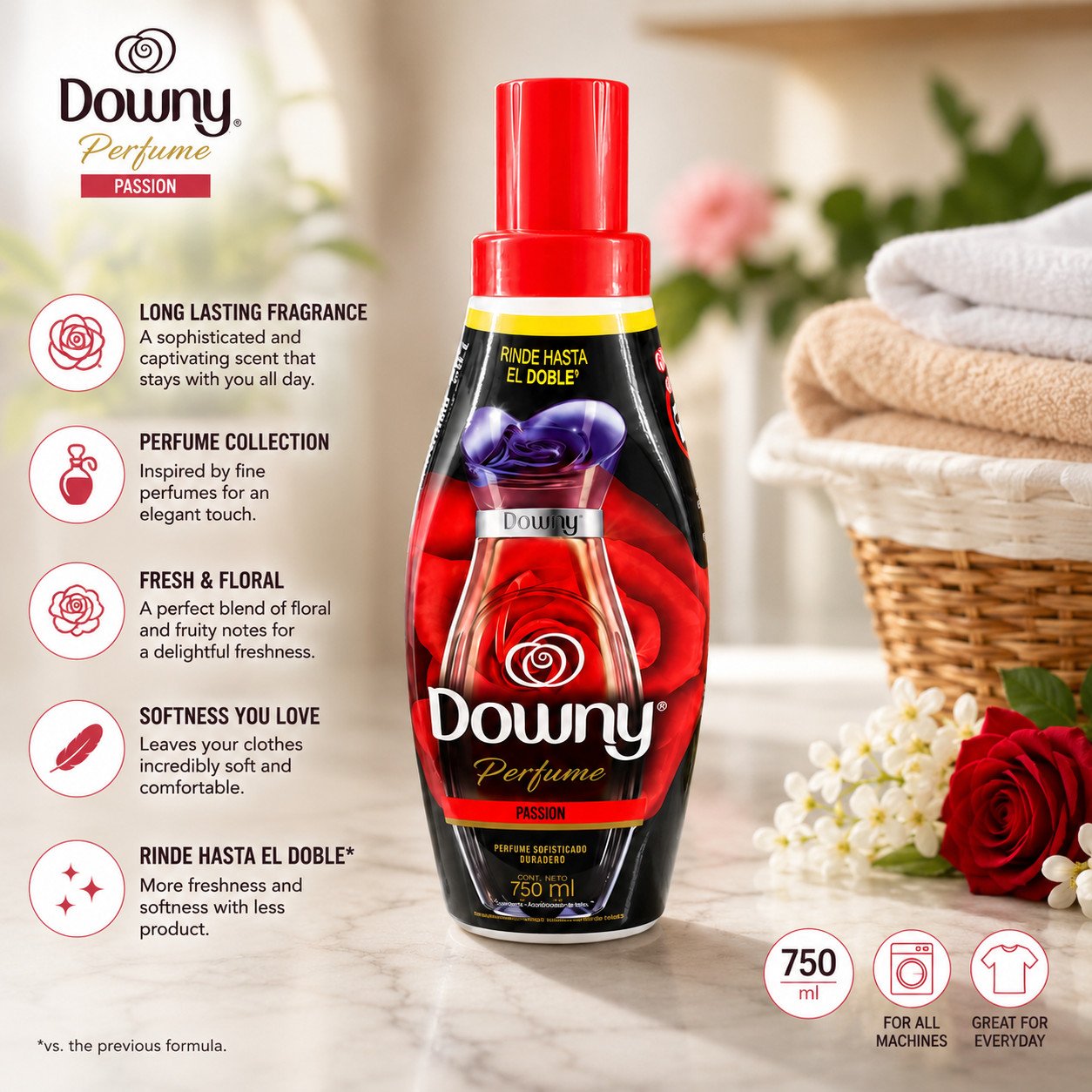 Downy Perfume Passion Fabric Softener – Pack of 2 (750ml Each)