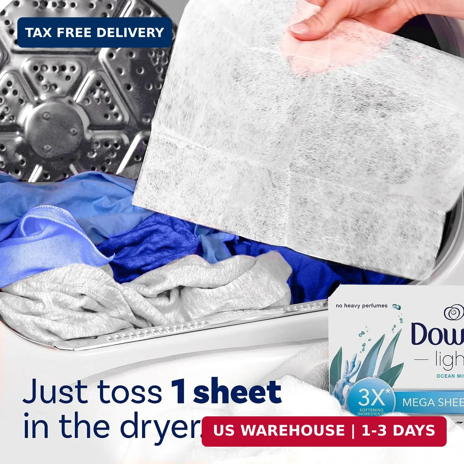 Light Mega Dryer Sheets, Fabric Softener Dryer Sheets, Ocean Mist, 180 Cou