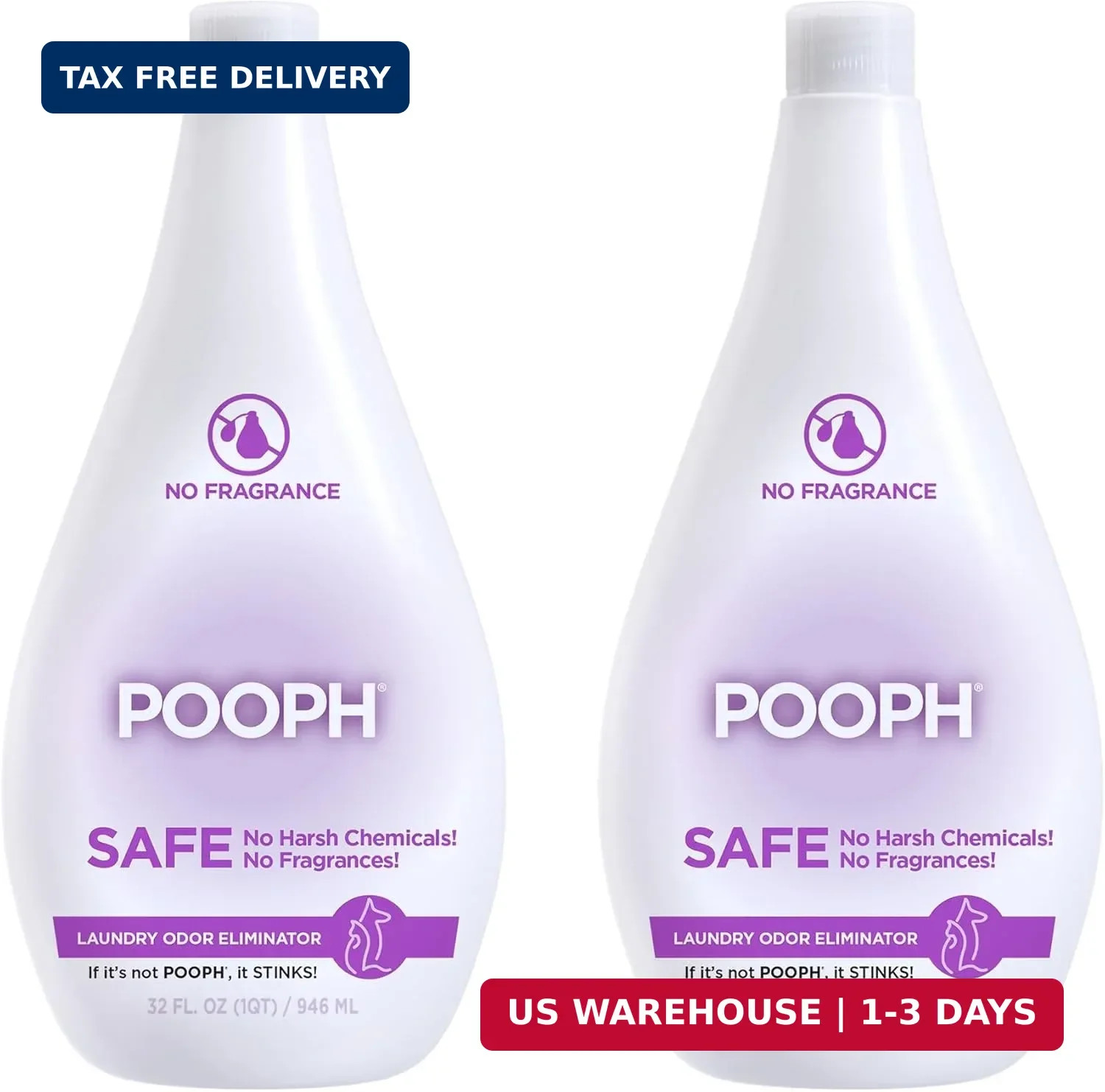 POOPH Laundry Odor Eliminator 2-Pack (2 x 32 oz, 32 Loads Total) – Pet Urine & S