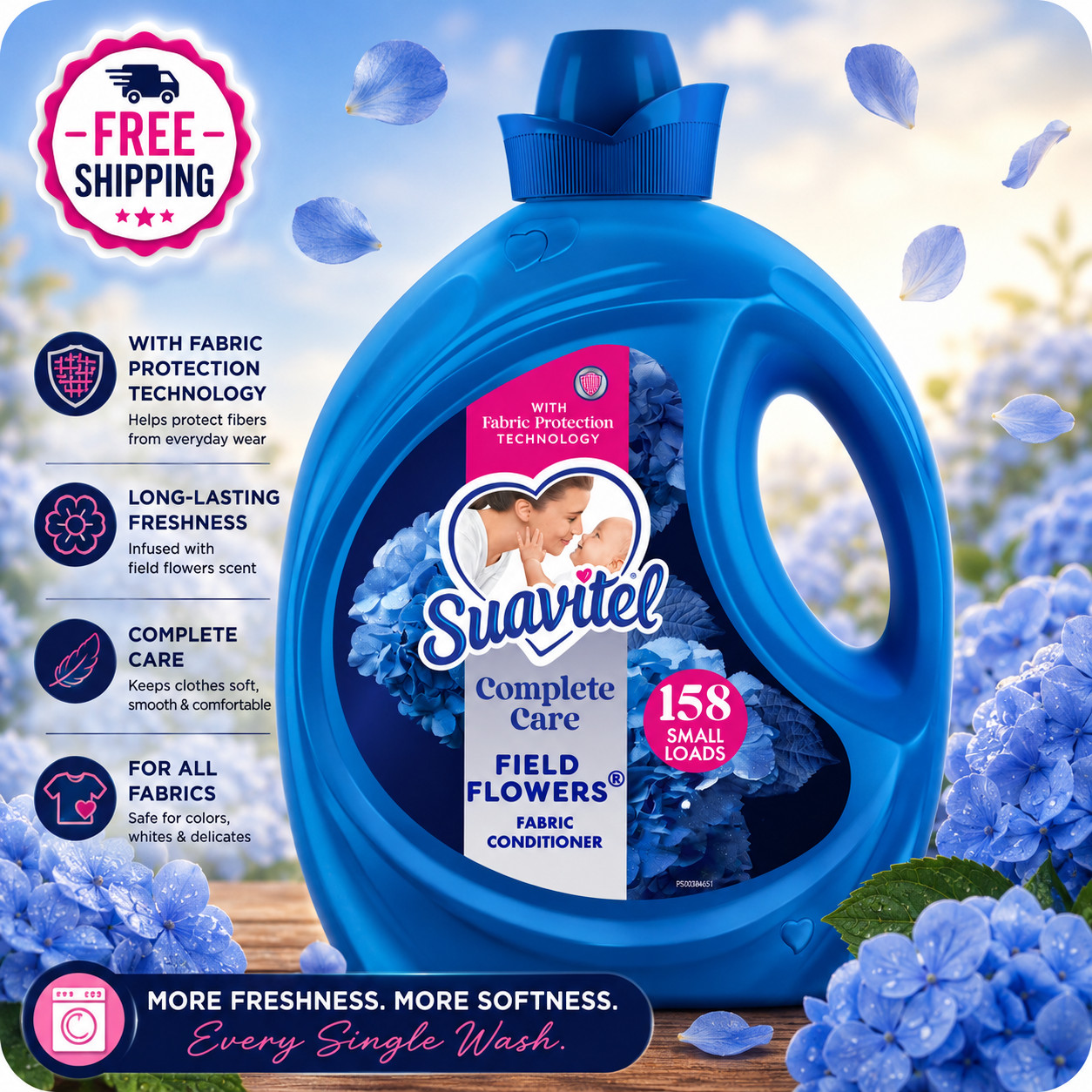 Suavitel Complete Fabric Softener Field Flowers 158 fl oz Bottle- Free Shipping