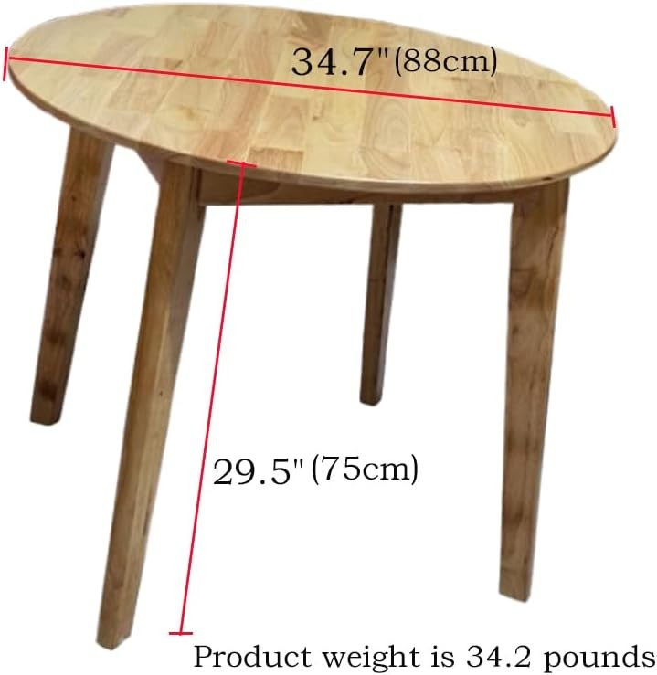 34.7″ Solid Wood Round Dining Table for Indoor/Outdoor Use, Easy Assembly