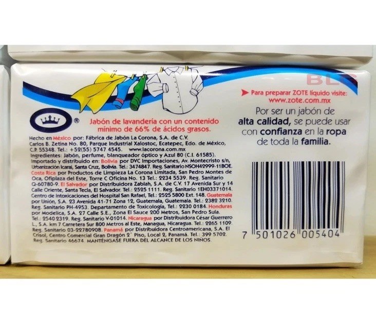 2x Zote AZUL Laundry Soap Washing Clothes Detergent 14oz Bars