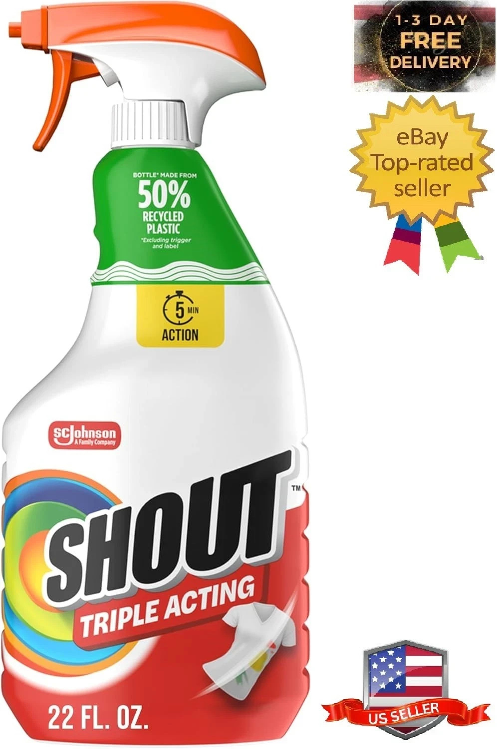 Shout Active Enzyme Laundry Stain Remover Spray, Triple-Acting Formula, 22oz