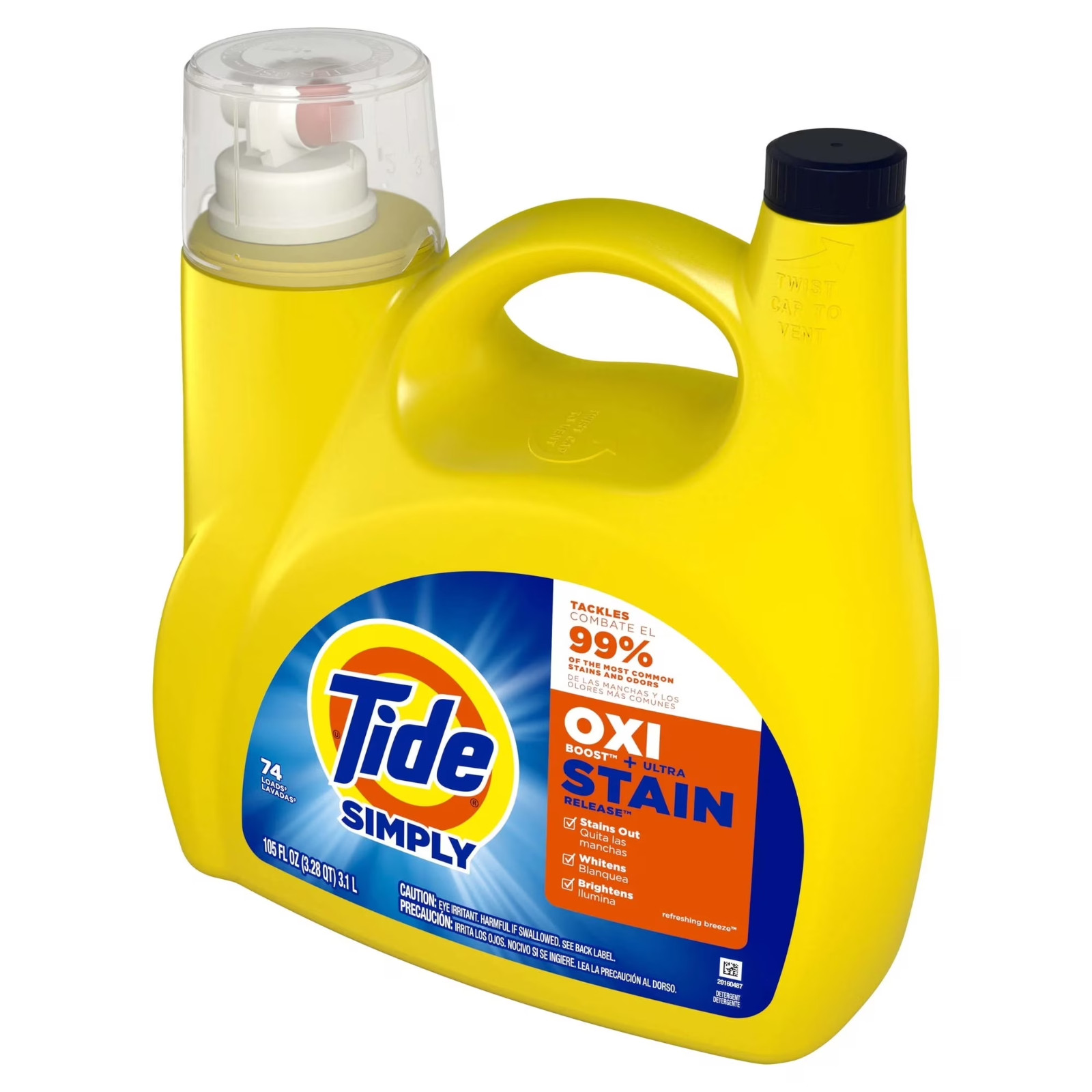 Tide Simply OXI + Stain Refreshing Breeze HE Laundry Detergent 74 Loads 105 -fl