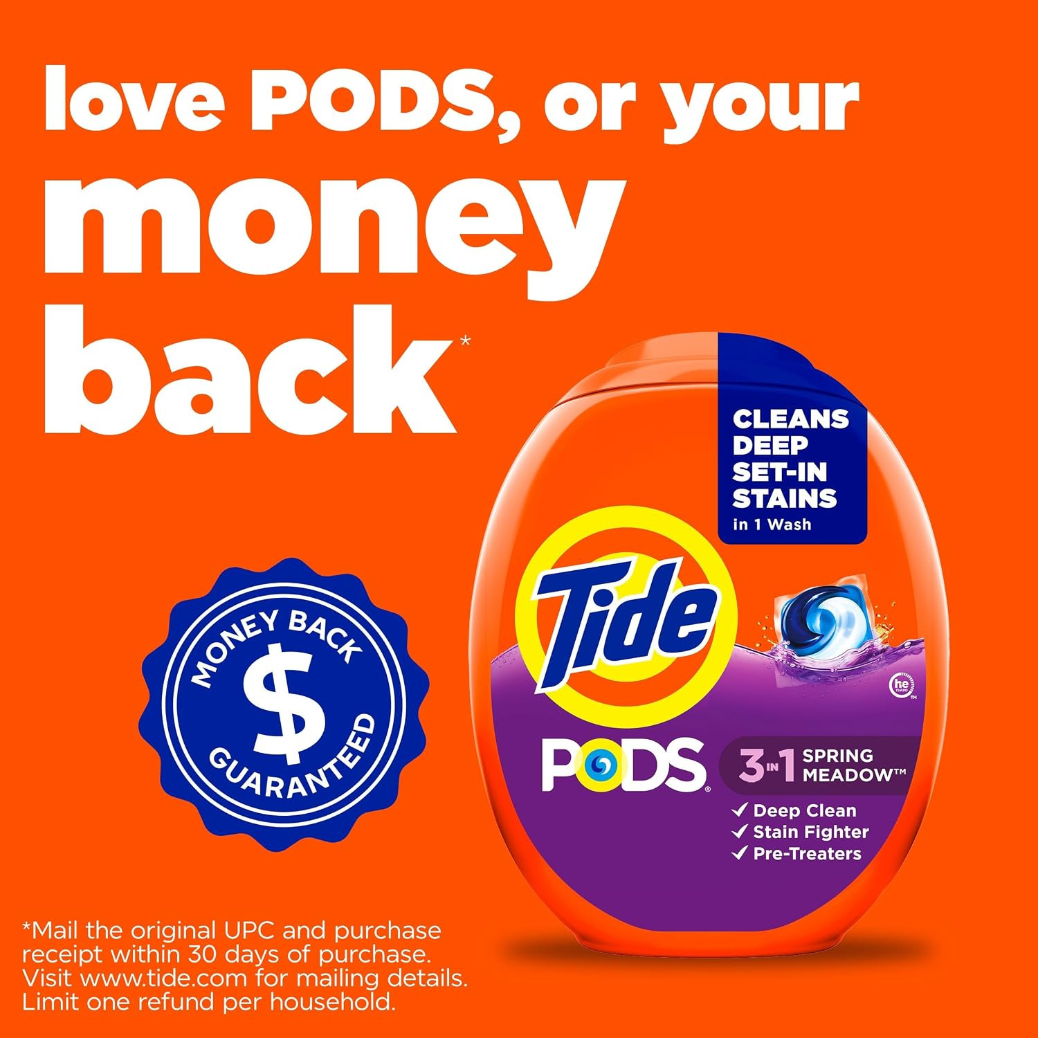 PODS Laundry Detergent Pacs, 3-In-1 Stain Remover, Odor Fighter, Color Protector