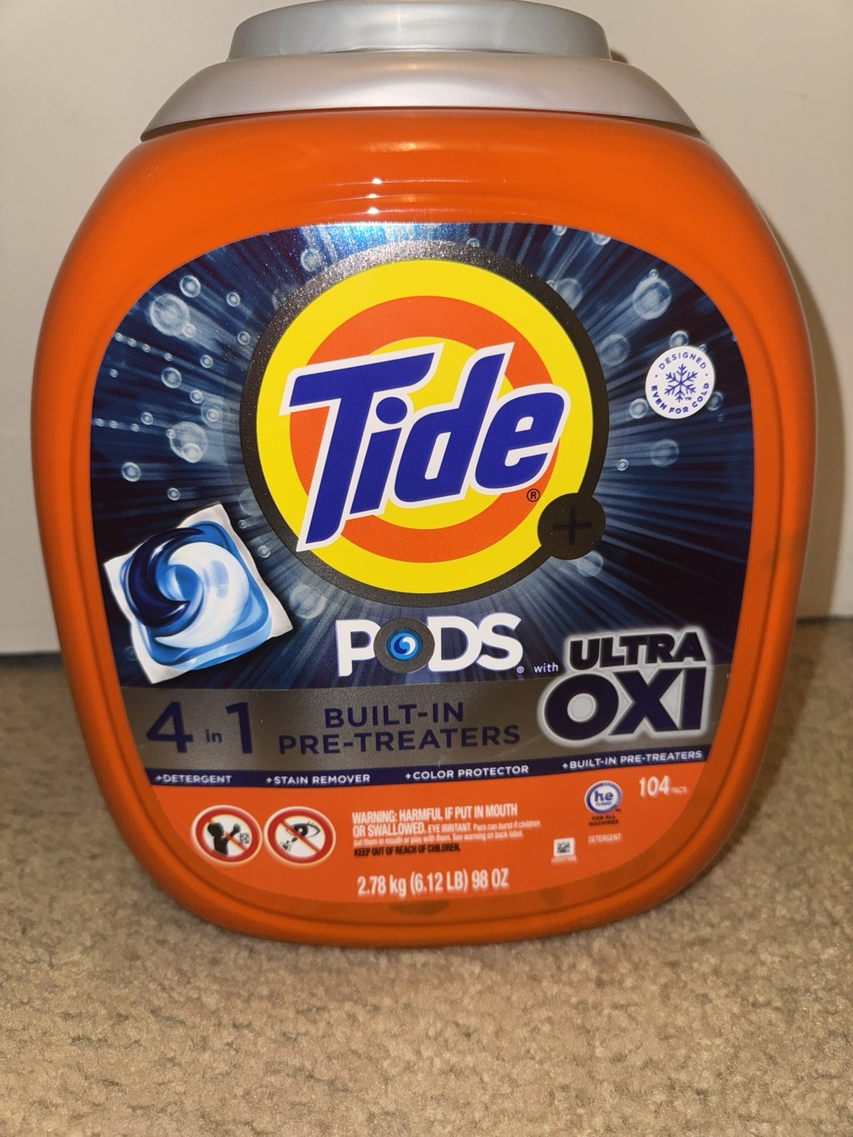 Tide Ultra Oxi Laundry Detergent Pods with 4 in 1 Build-In Pre-Treaters 104 Ct