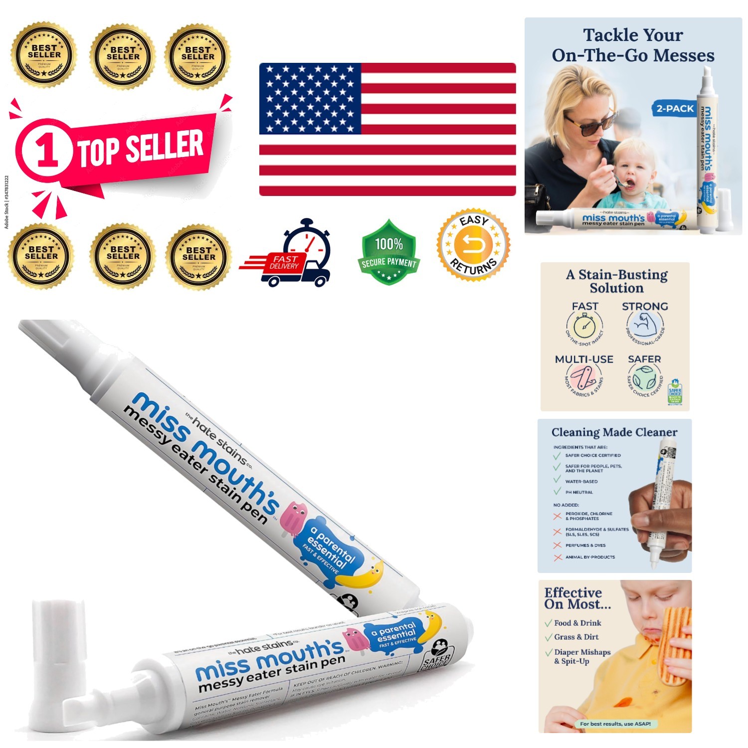 Messy Eater Stain Treater Pen – 2 Pack, Instant Baby Stain Remover