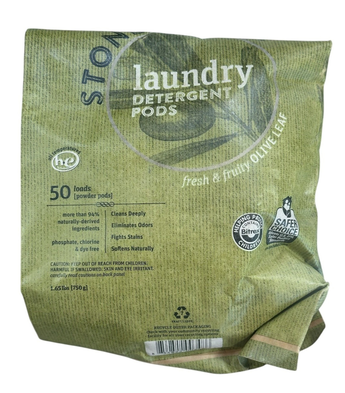 Stoneworks, Laundry Detergent Pods, Olive Leaf, 50 Loads, 1.65 lbs, Exp 12/26