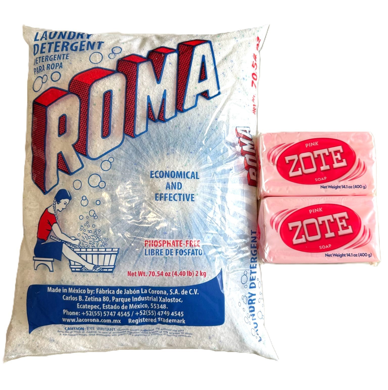 Bundle Roma Polvo 2 Kg/ Powder laundry detergent Zote Laundry Soap 200-400g Pink