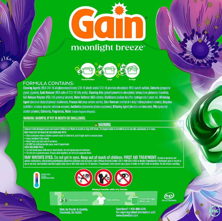 Gain Flings 4 in 1 Laundry Detergent Pacs, Moonlight Breeze, 152 Count