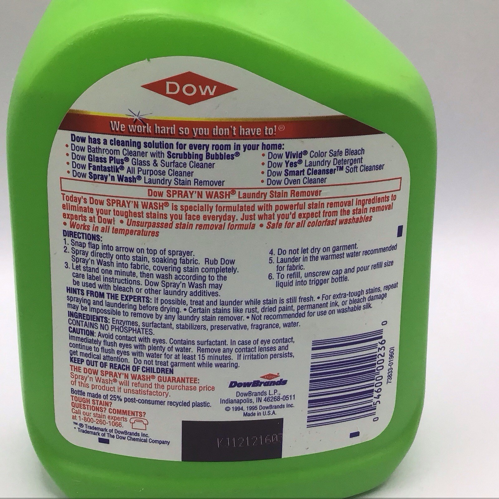 Vintage Dow Spray n Wash Laundry Stain Remover Spray 32 oz made In USA in 1994