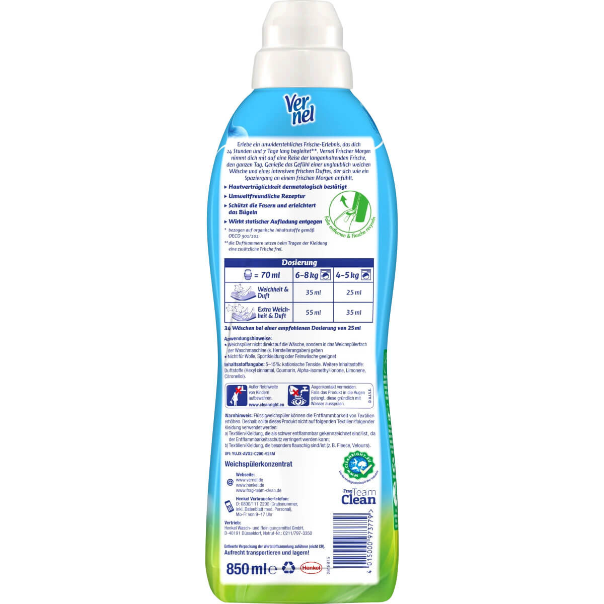 Vernel Fresh Morning Fabric Softener 3x 1,1L 50 Loads 24/7 Blue Liquid