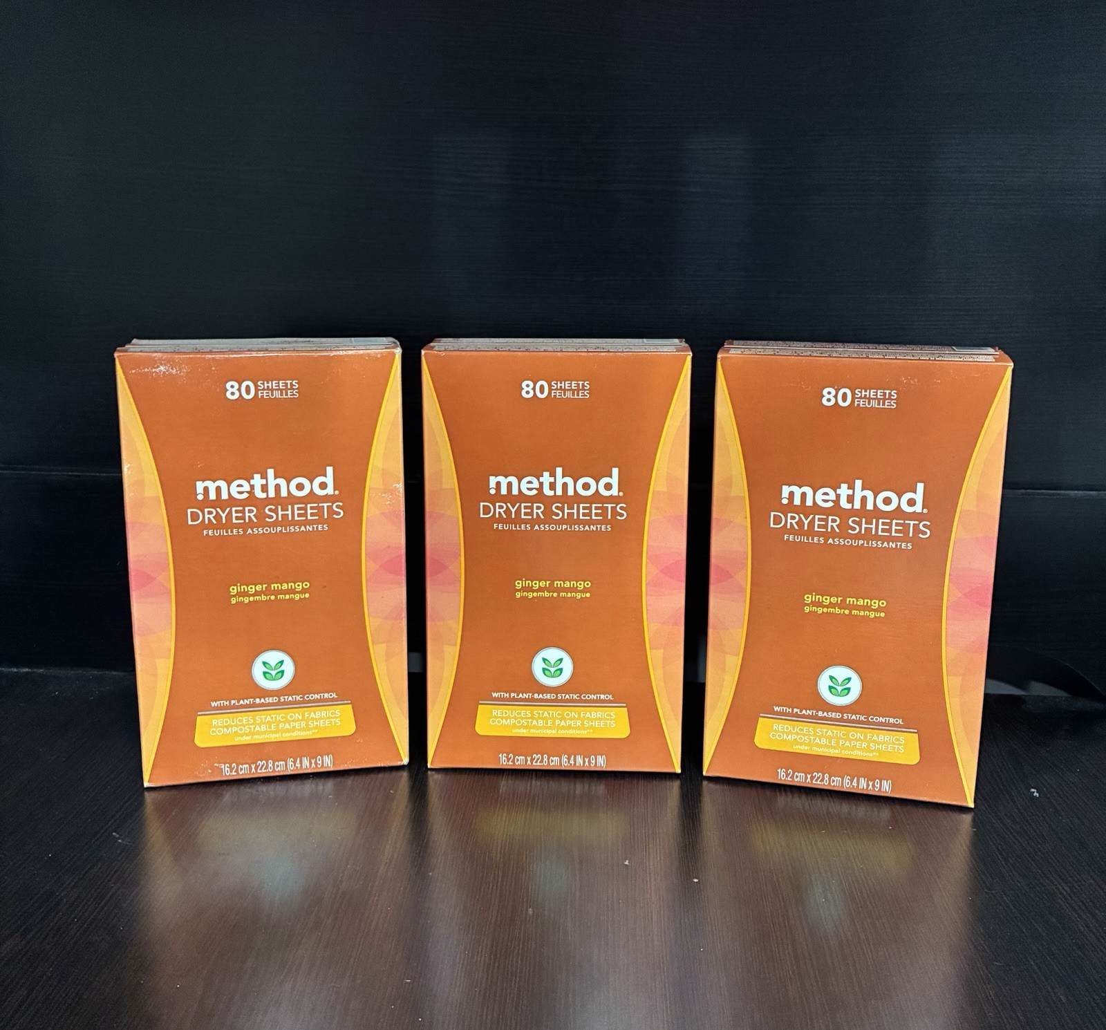 3x Method Dryer Sheets Ginger Mango 80 Sheets Per Box