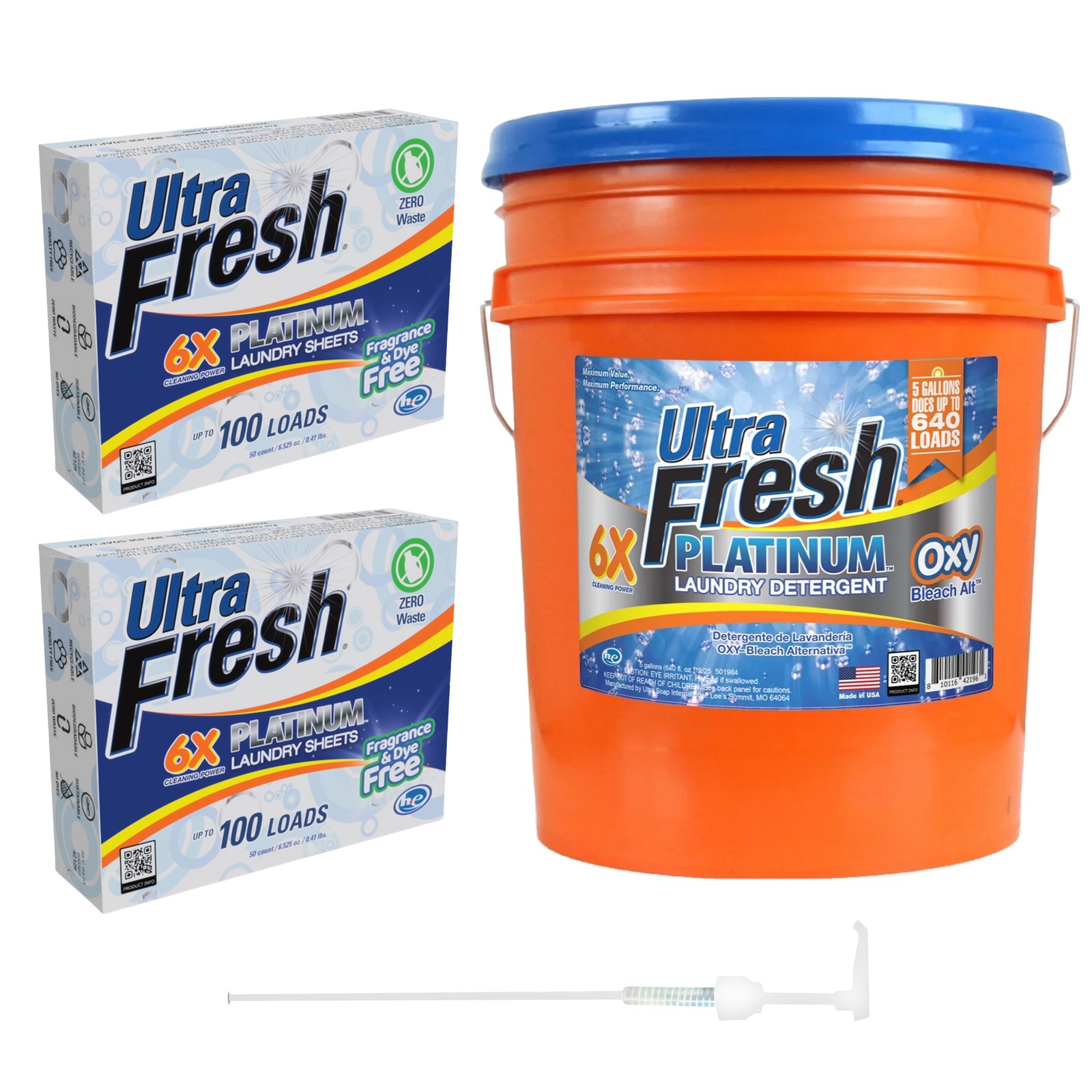 Ultra Fresh 6X Laundry Detergent & 2 Pack Laundry Sheets, Fragrance & Dye Free