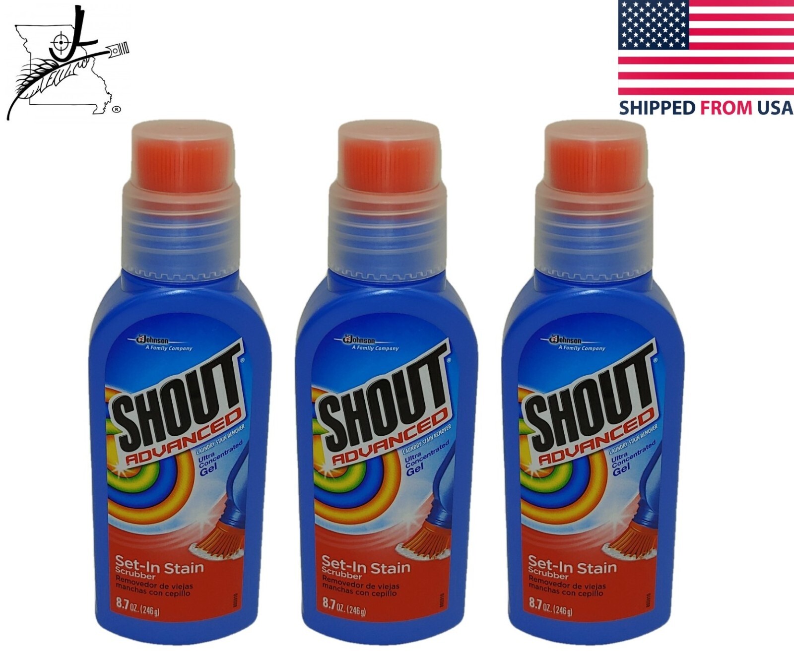 3x Shout Advanced Set-In Stain Pre-Treat Laundry Scrubber Bottles Ultra Gel Lot