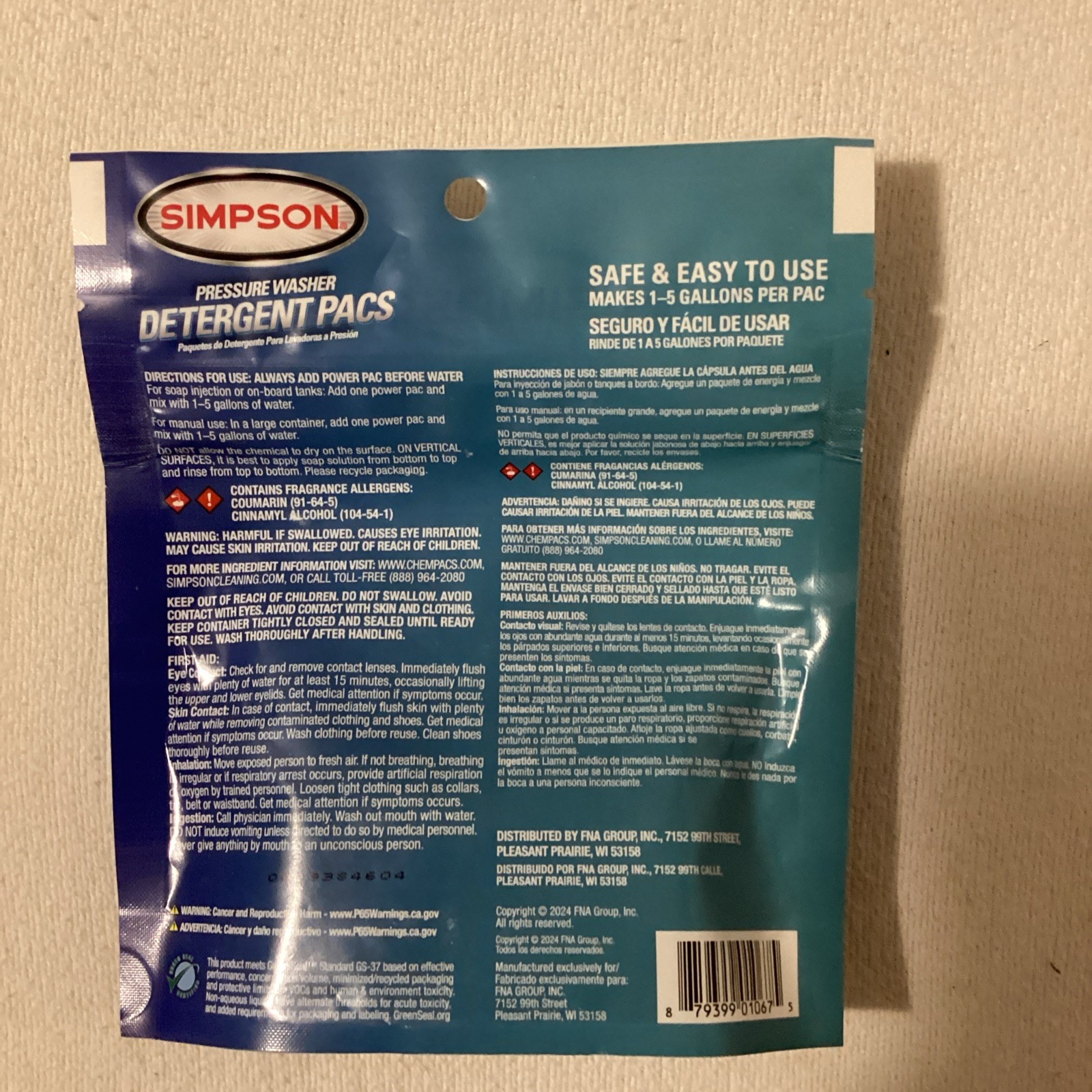 Simpson Pressure Washer Detergent PACS PODS Lot Of 6 10 Per Pack