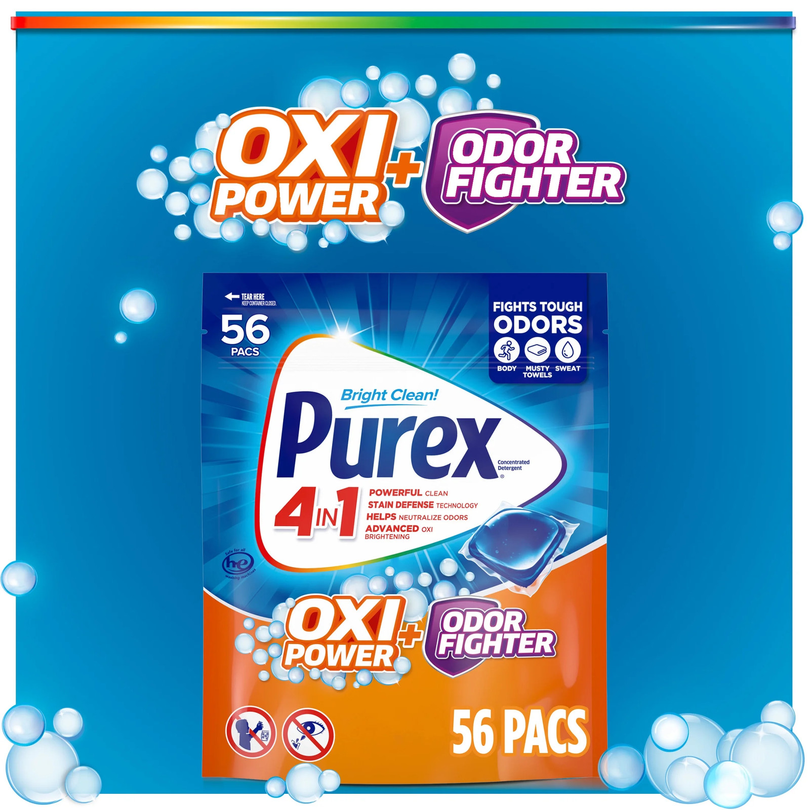 Oxi Power + Odor Fighter Laundry Detergent Pacs, 56 ct