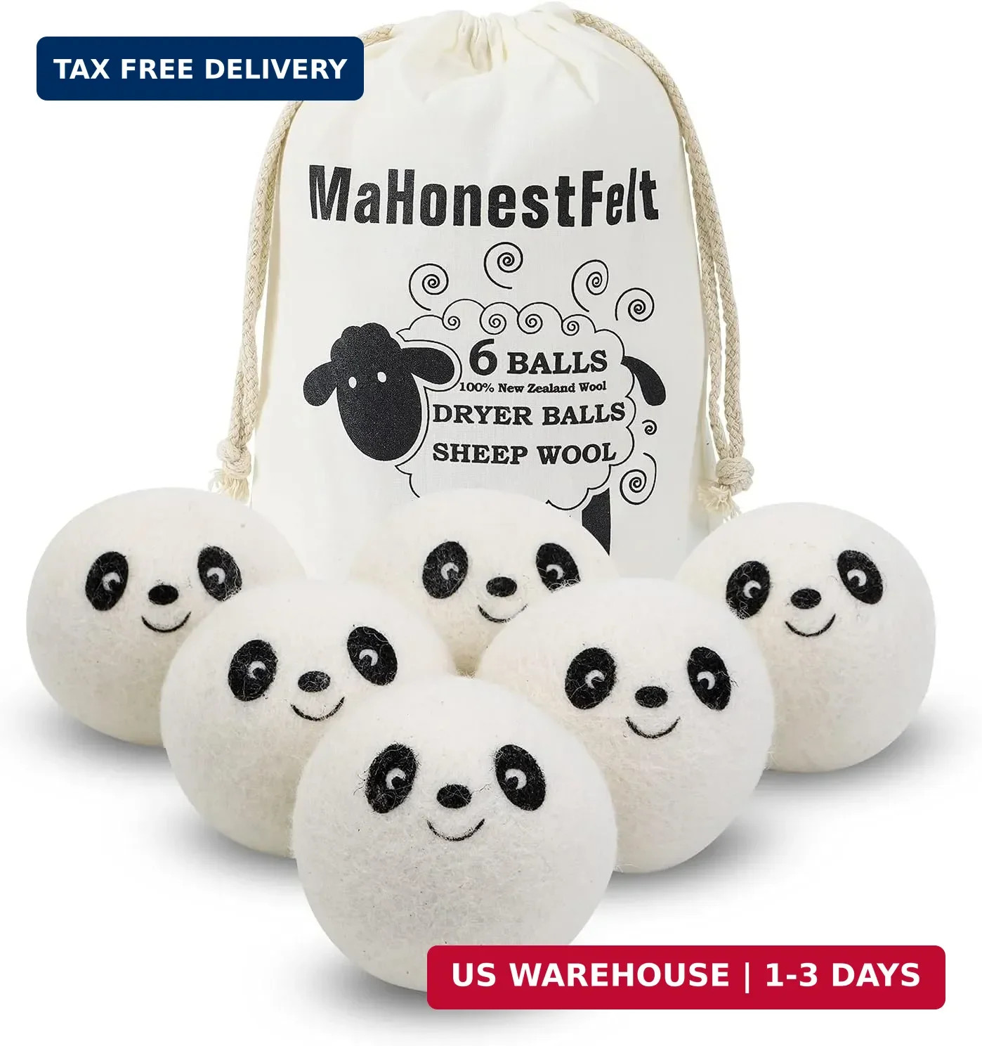 Wool Dryer Balls – Natural Fabric Softener, Reusable, Reduces Clothing Wrinkles